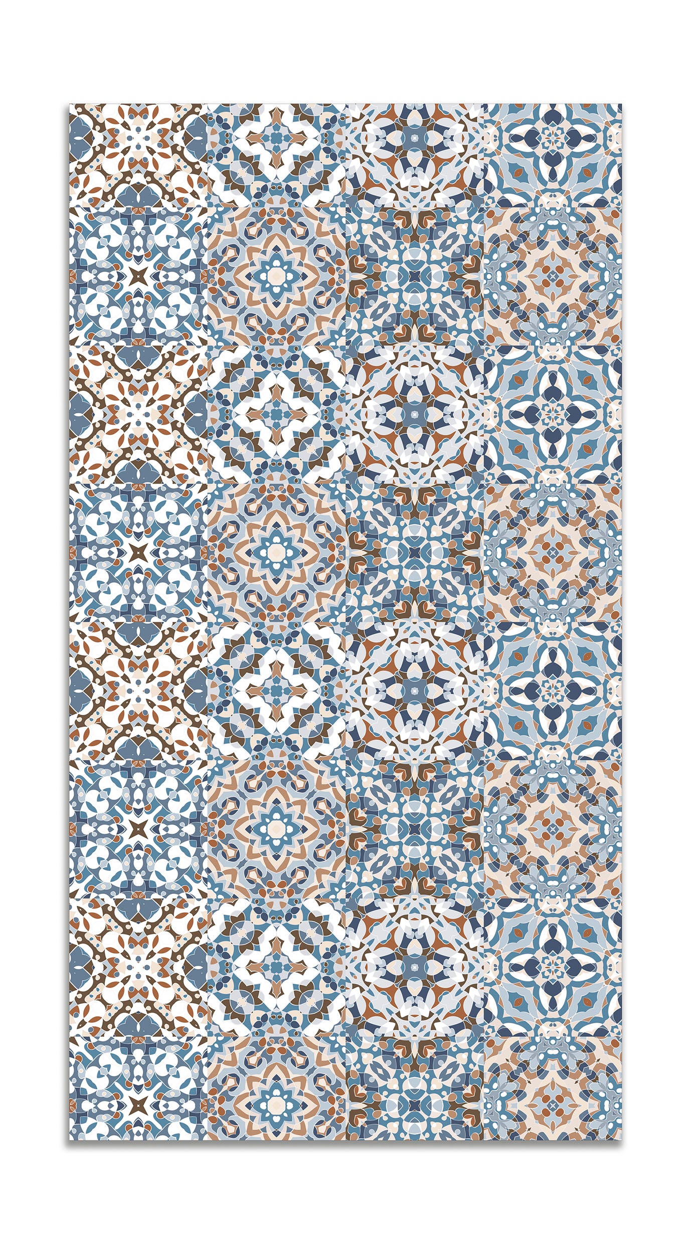 Alfombra vinílica azulejo hidráulico tipo oriental azul 80x250 cm