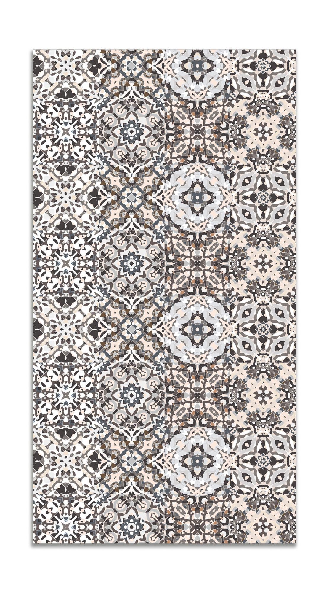 Panorama alfombra vinílica baldosa hidráulico oriental gris 160x230 cm - alfombra cocina vinilo - alfombra salón antideslizante