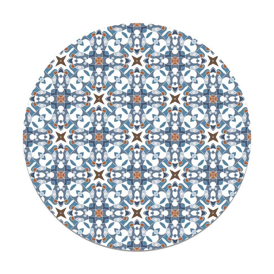 Panorama alfombra vinílica redonda azulejo hidráulico tipo oriental azul 150x150 cm - alfombra cocina vinilo - alfombra salón antideslizante