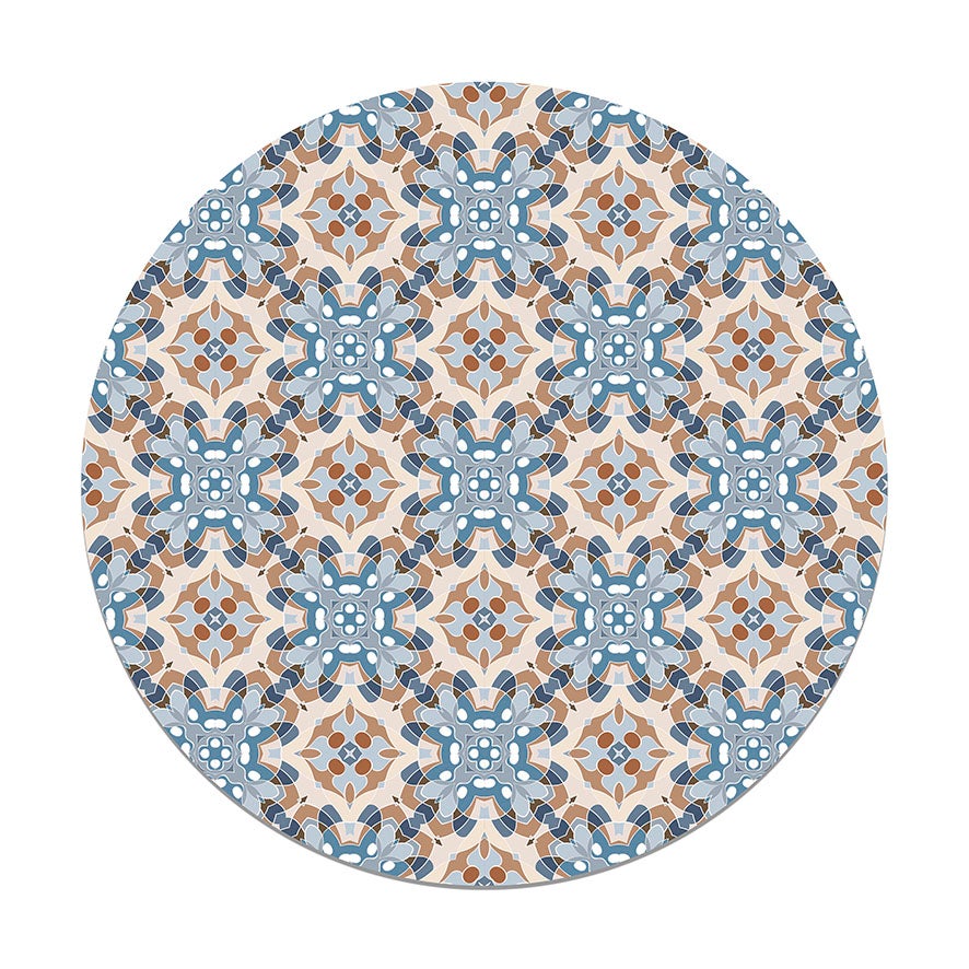 Panorama alfombra vinílica redonda azulejo oriental azul 190x190 cm - alfombra cocina vinilo - alfombra salón antideslizante
