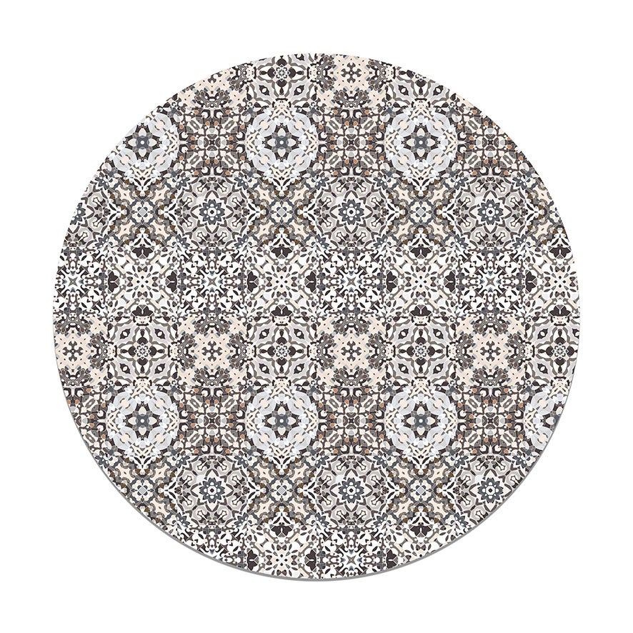 Panorama alfombra vinílica redonda baldosa hidráulico oriental gris 150x150 cm - alfombra cocina vinilo - alfombra salón antideslizante