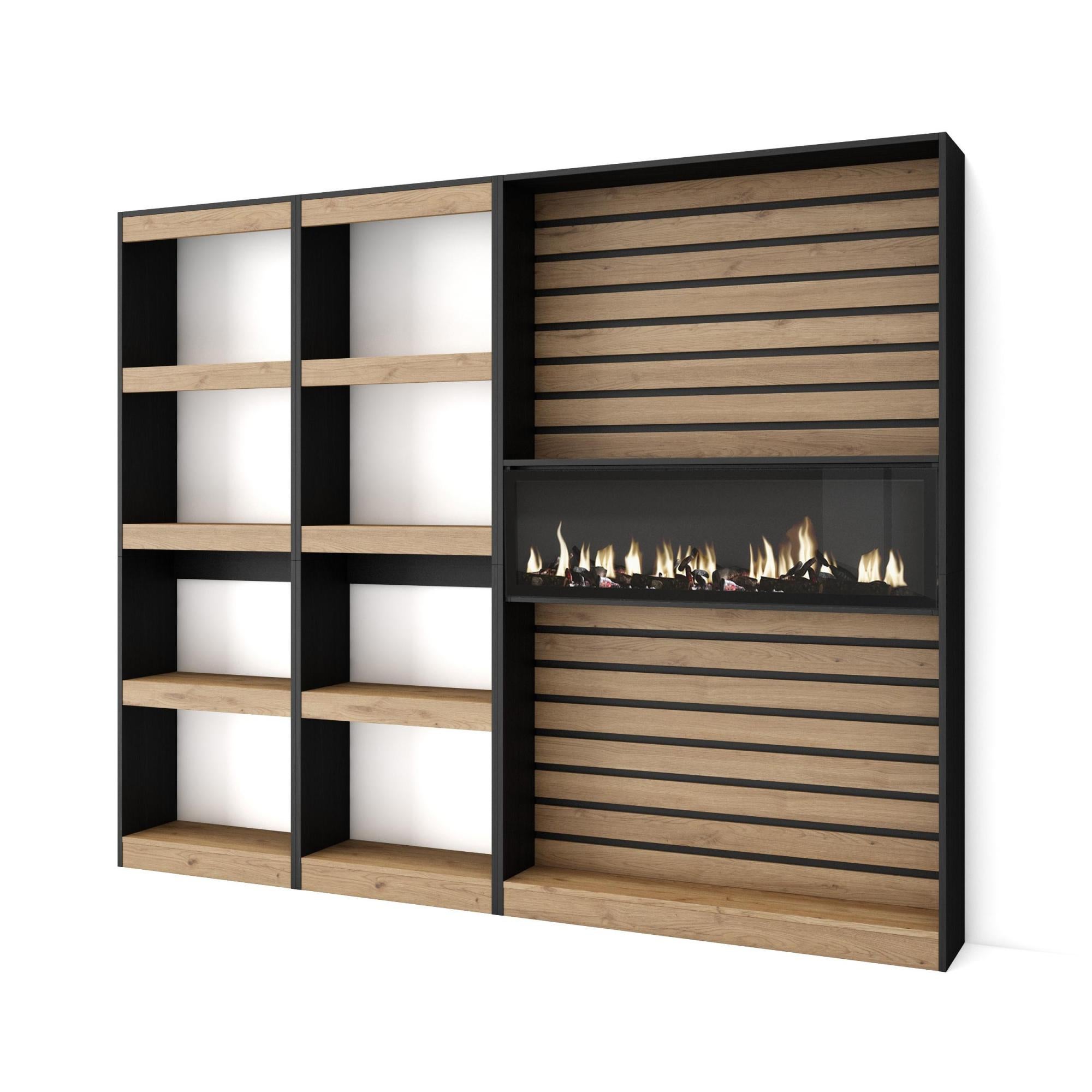 Libreria scaffale 3D MDF MCW-A27 4 ripiani con sportello legno metallo color rovere scuro