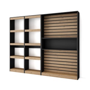 Libreria scaffale, 230x186x25cm, Soggiorno - Ufficio, Per libri, Rovere e  nero