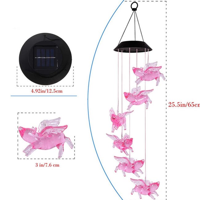 Carillon de décoration de cochon, lampe volante solaire, lampe