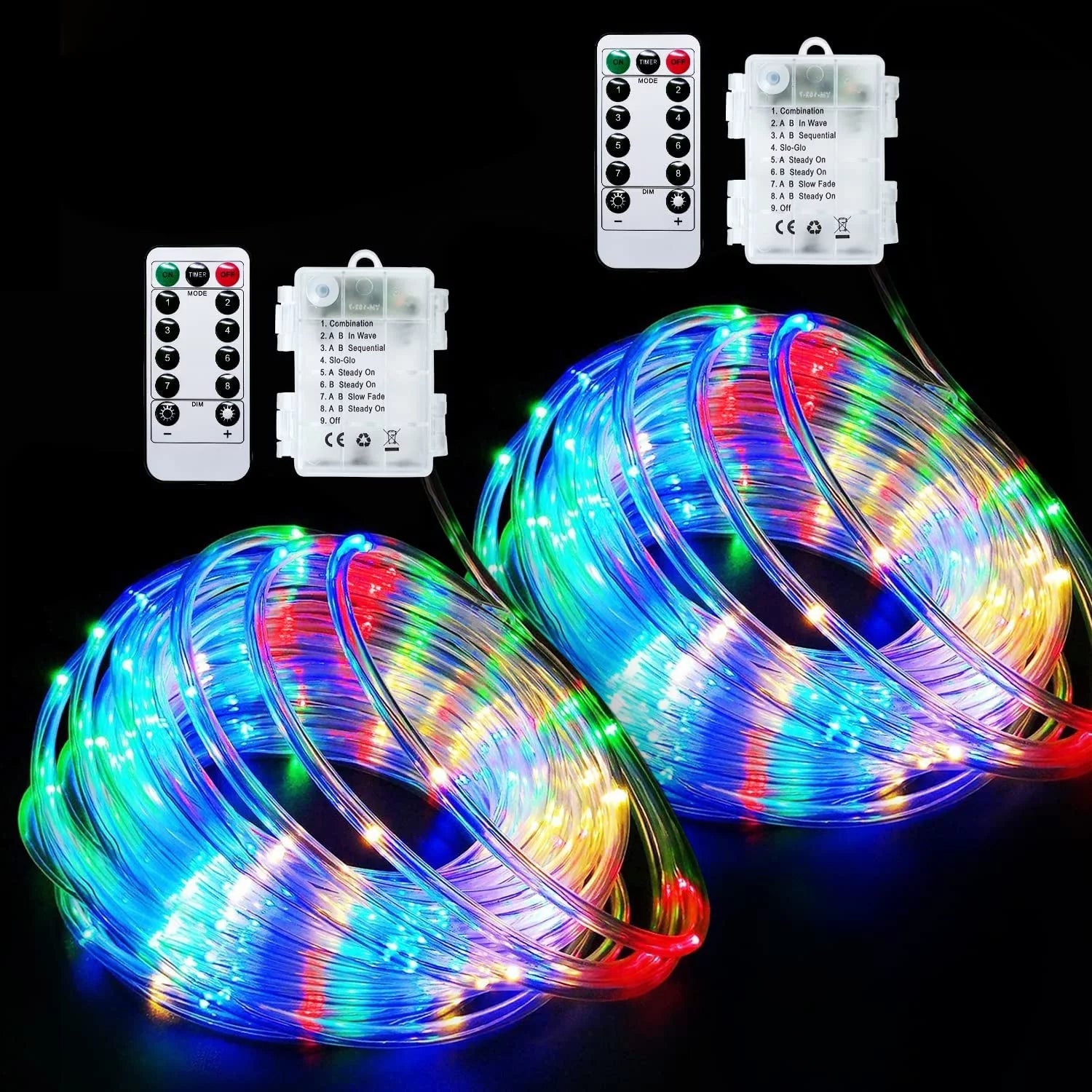 Guirnalda de 2 Luces LED con Pilas de 5 m, 50 LED, 8 Modos para Colgar con  Control Remoto para decoración navideña de Año Nuevo, Multicolor