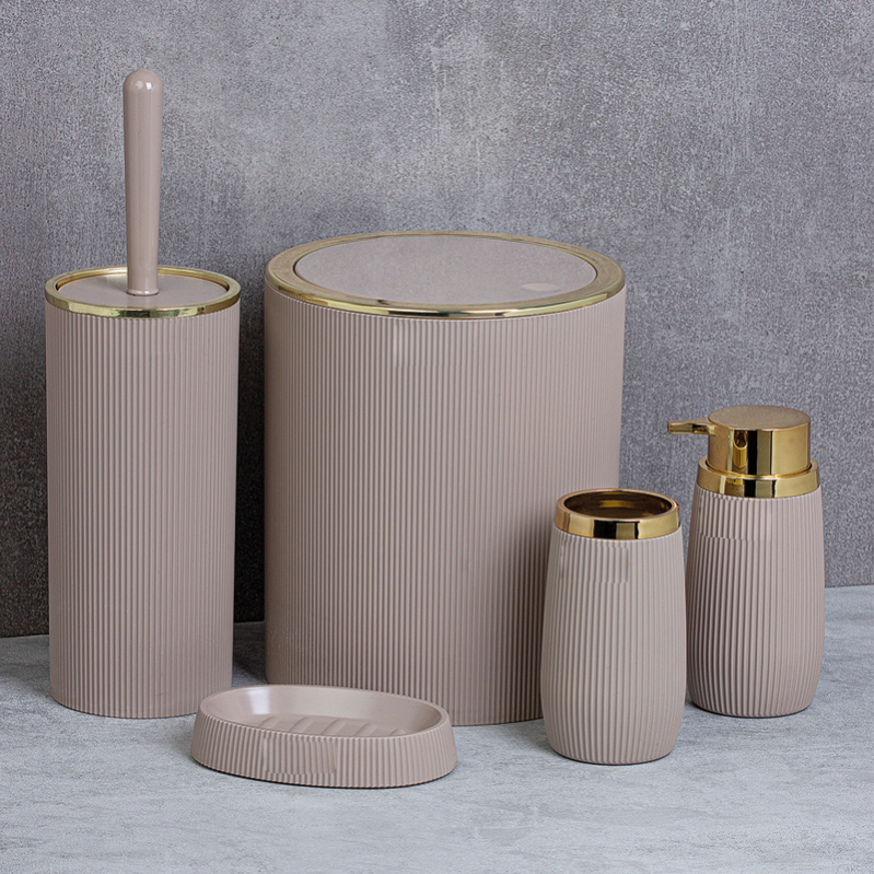 Set 3 Pezzi Bagno Colorama In Color Tortora - Portasapone, Dispenser Sapone E Vaso, Accessori Bagno Coordinati