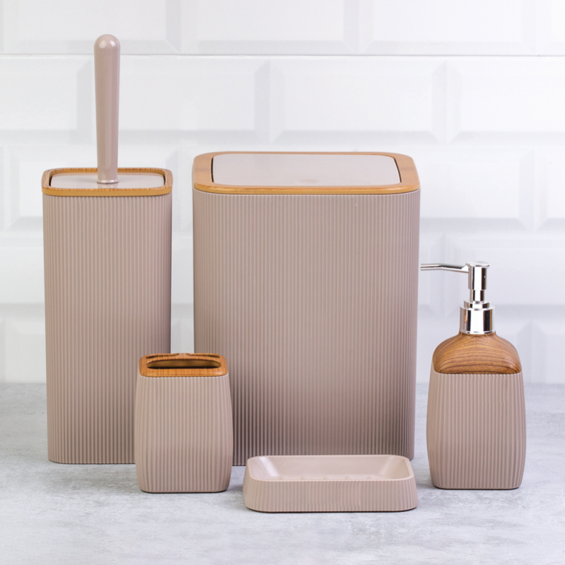 Set Accessori da Bagno Da Appoggio Tortora-Legno Rigato Quadro - Spazio ...