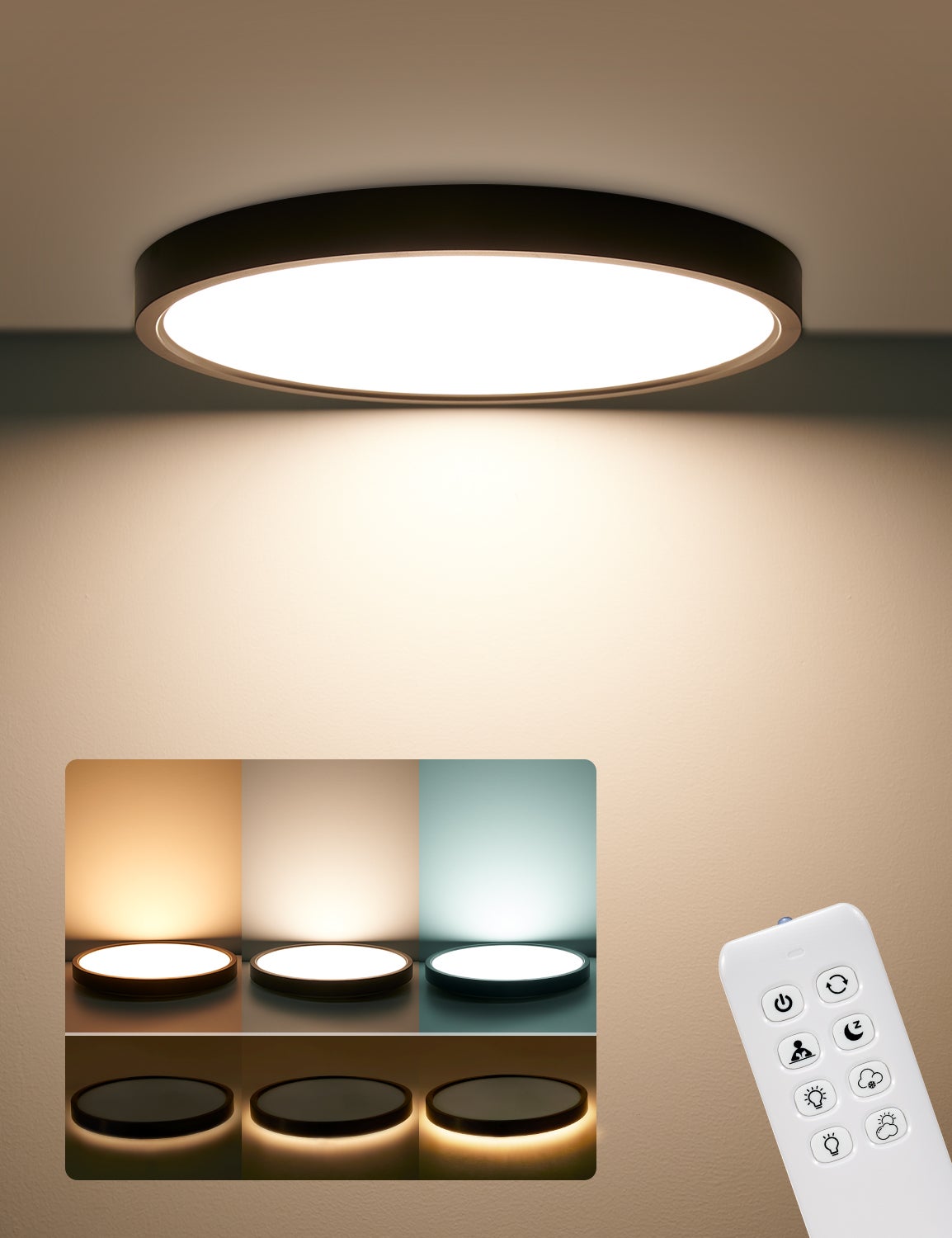 ANTEN Plafonnier LED Dimmable,avec télécommande,24 W,2700LM±10
