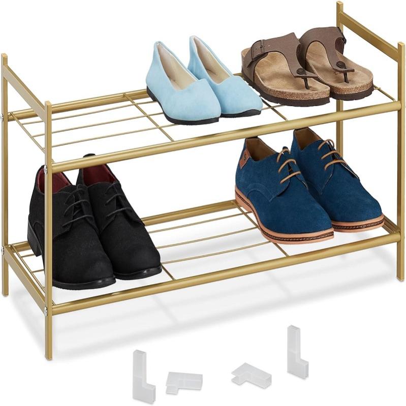 Relaxdays Étagère à chaussures en métal, 3 niveaux, empilable, porte Relaxdays Étagère à chaussures en métal, 3 niveaux, empilable, porte