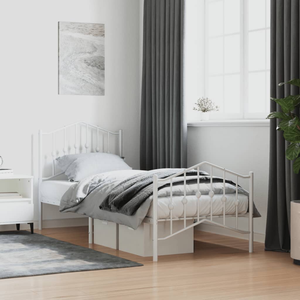 vidaXL Estructura cama metal con cabecero y pie cama blanca 90x200 cm