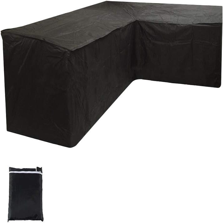 Housse de protection en forme de L pour meubles de jardin, patio,  imperméable, coupe-vent, avec sac de rangement pour extérieur (noir,  300x300x98 cm)