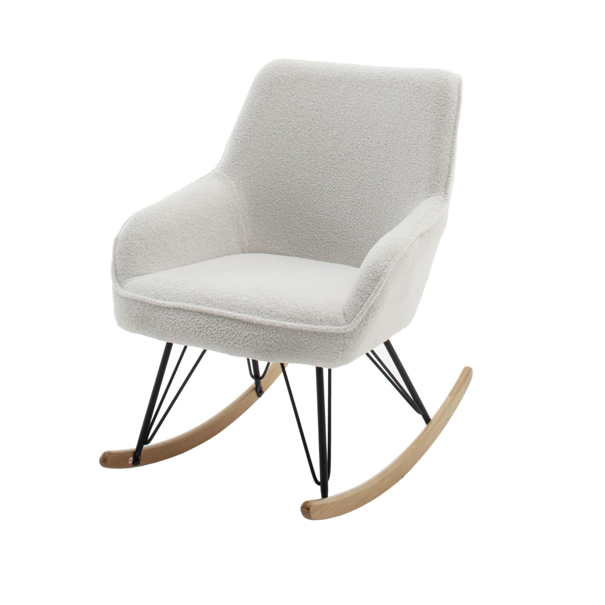 Fauteuil à Bascule Olmeto Atmosphera - Hêtre Et Fer, Blanc 65x80x83 Cm | Style Contempo Chic