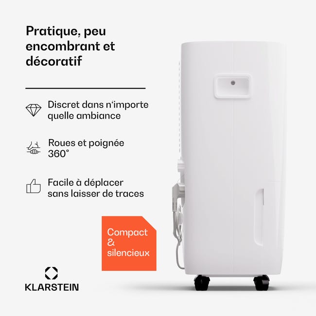Klarstein Déshumidificateur d'air Smart Chambre, Salle de Bain, APP WiFi, Absorbeur  d'Humidité, 60L, 65 m², Blanc