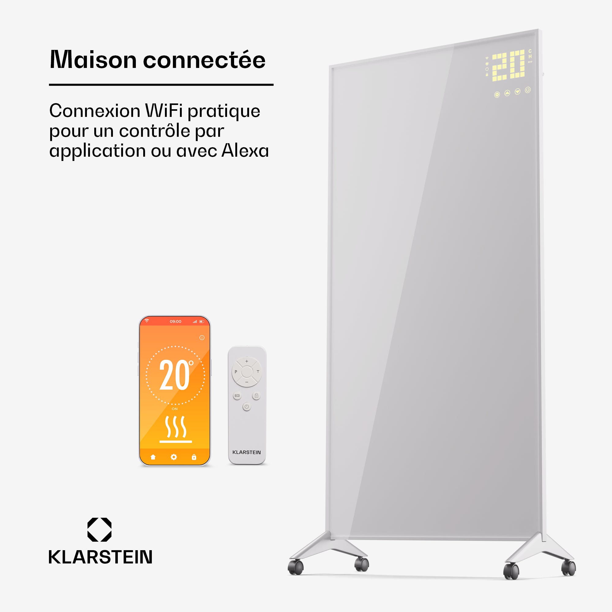 Klarstein Smart Chauffage Infrarouge, 850W Radiateur Electrique, Contrôle  via APP Mobile WiFi, Détection de Fenêtre Ouverte
