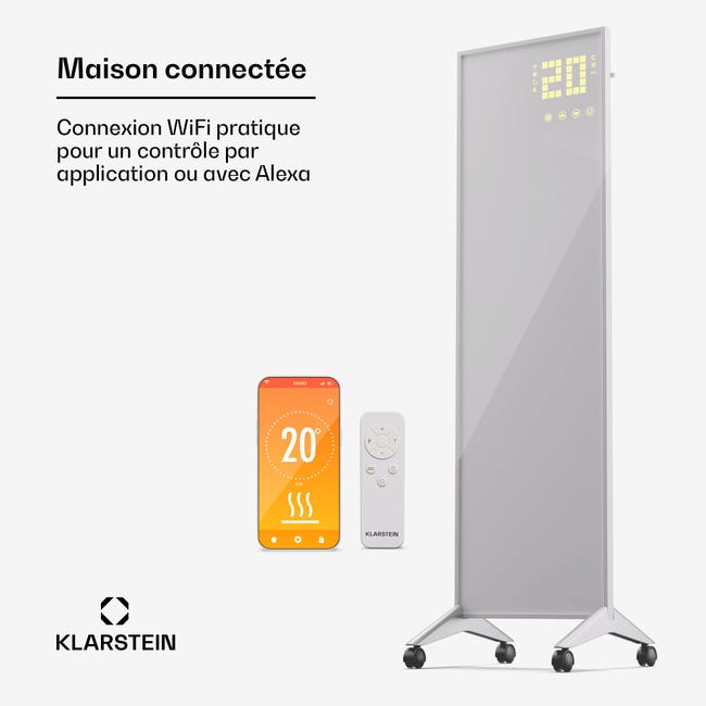 Klarstein Radiateur infrarouge Smart IP24 Chauffage électrique Salle de  Bain WiFi & App Radiateur électrique 400W Blanc