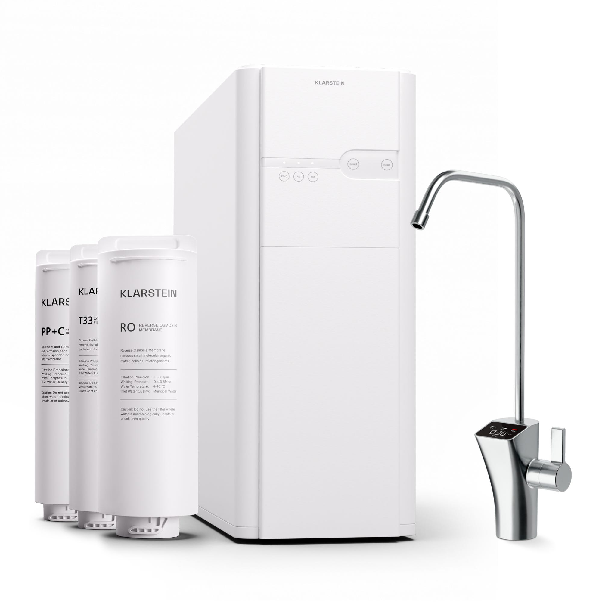 Klarstein Osmoseur Eau Potable Système de Filtration d'Eau Osmose 400GPD  Filtre Osmoseur 99.99% Pureté Filtration Blanc
