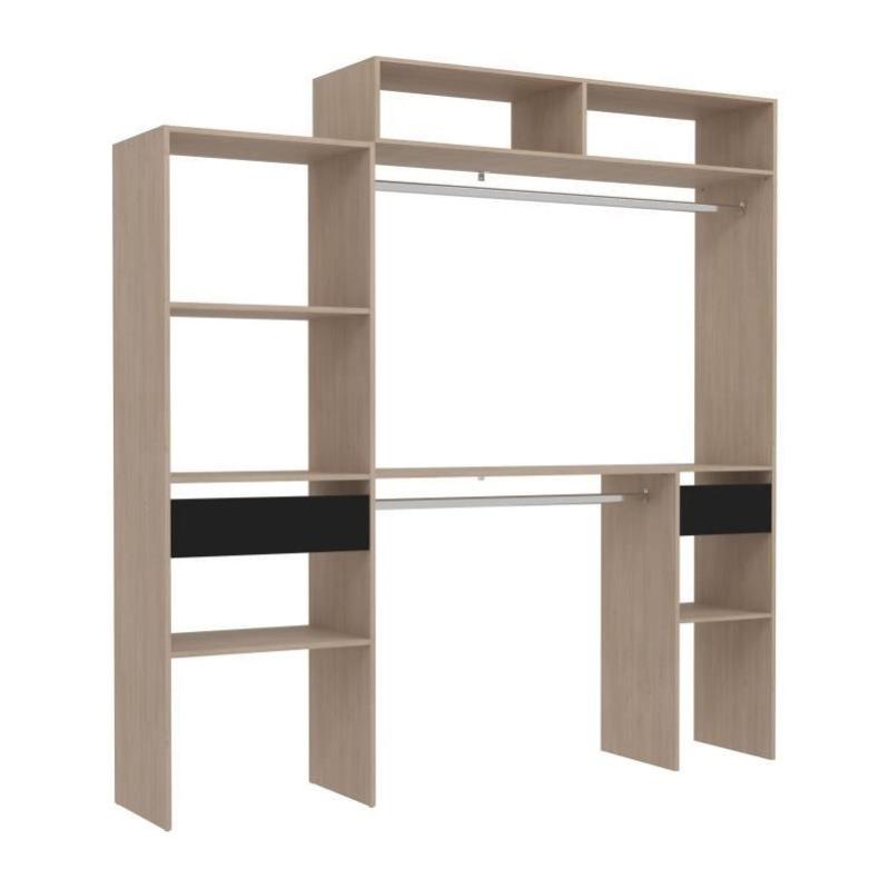 Kit dressing extensible ARTIC EKIPA Décor mélaminé chene et noir 2 penderies + 2 tiroirs