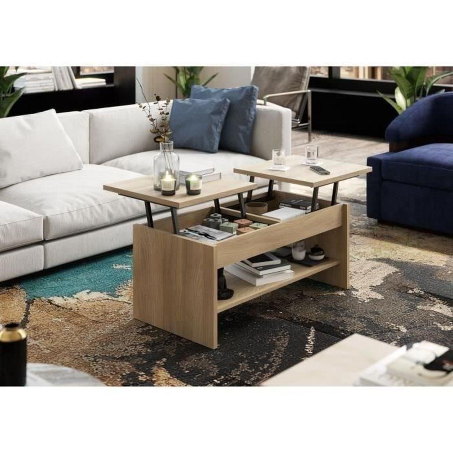 Tavolino ELSA 2 Piani Sollevabili Rovere 100 X 50 X 44 Cm Leroy Tavolino elsa 2 piani sollevabili rovere 100 x 50 x 44 cm leroy