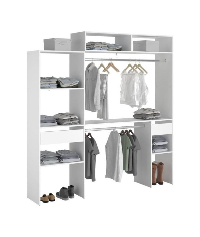 Kit dressing extensible ARTIC EKIPA Décor mélaminé blanc 2 penderies + 2 tiroirs + 1