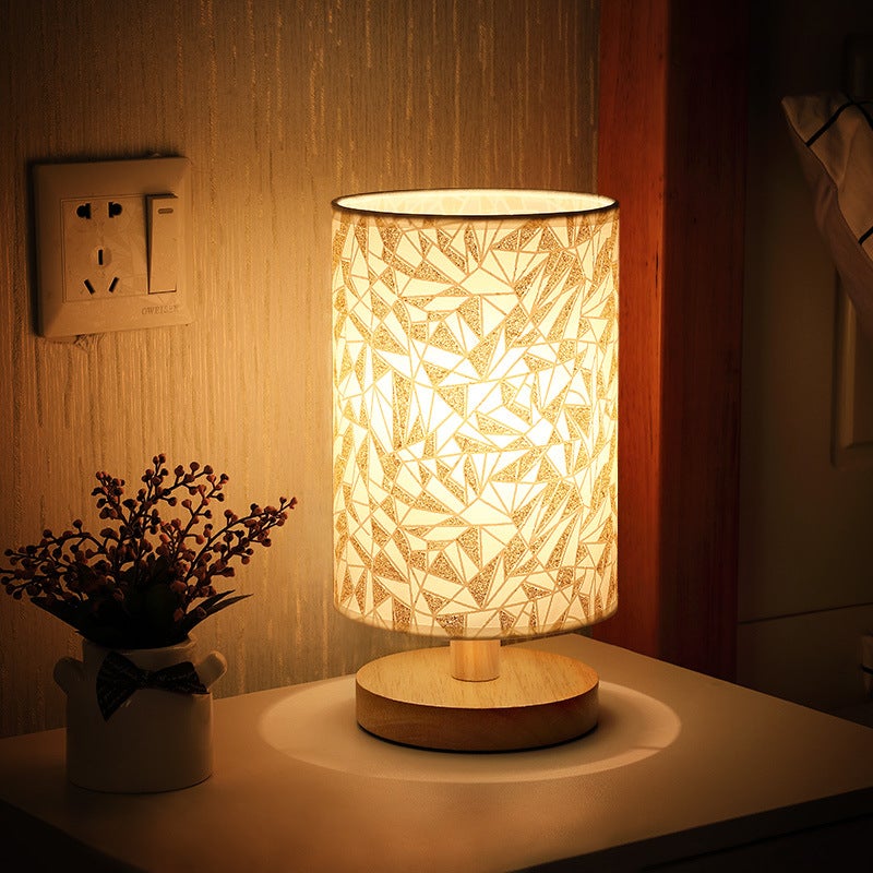 Lampada da tavolo, lampada da comodino USB, luce notturna in legno con  paralume cilindrico, luci da tavolo a LED per la decorazione domestica