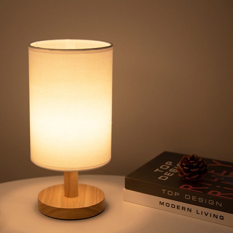 Lampe de table en bois, veilleuse de chevet USB, lampe de table avec  abat-jour en tissu pour chambre à coucher, salon, bureau, étude
