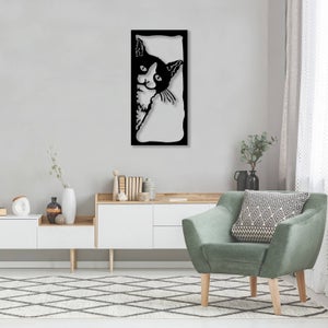 Décoration murale chat joyeux en métal noir 42x80 cm ANIMAL