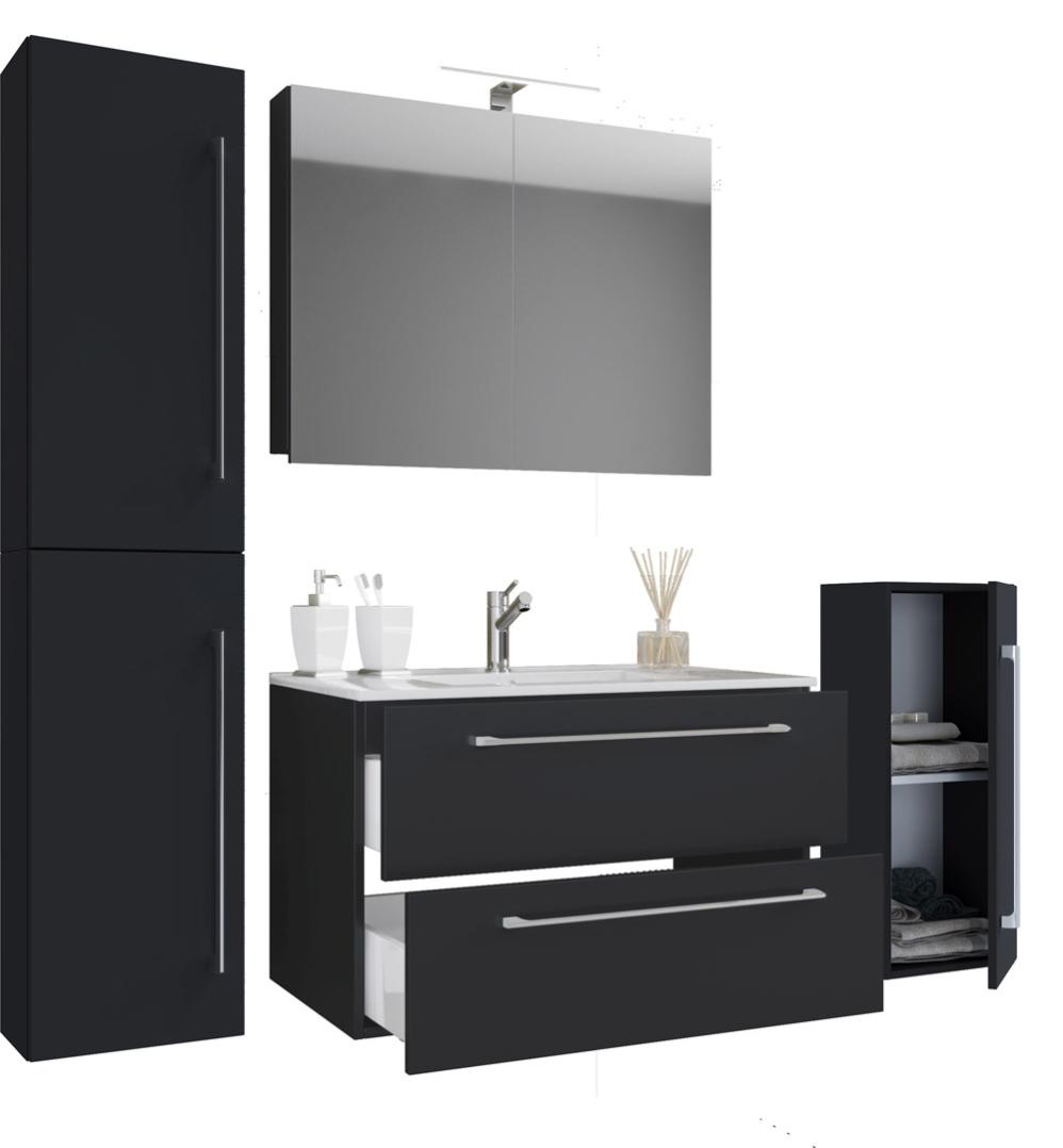 Badinos Ensemble de meubles de salle de bains A 60 cm, armoire de toilette, noir. Leroy Merlin