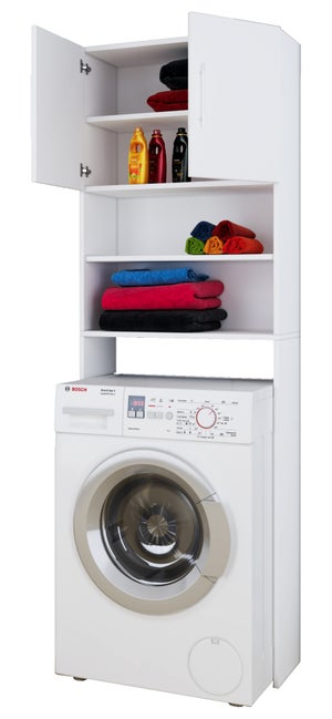 COMO - Meuble de rangement pour machine à laver - Meuble SDB - 64x50x97.5  cm - Buanderie - Blanc