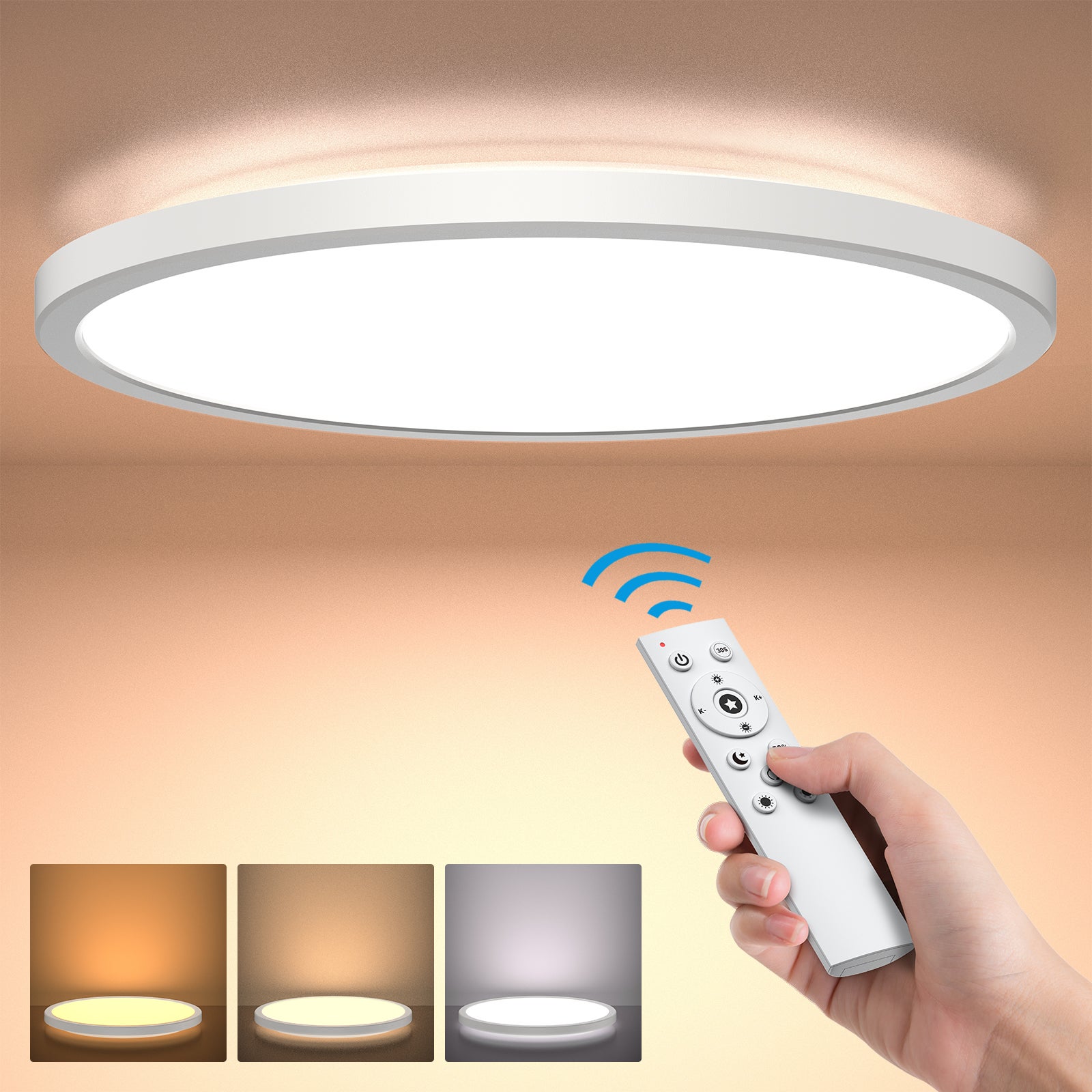 Anten plafonnier led dimmable rond 24w ultra-mince couleur température  réglable lampe de plafond avec télécommande pour couloir salon chambre -  Conforama