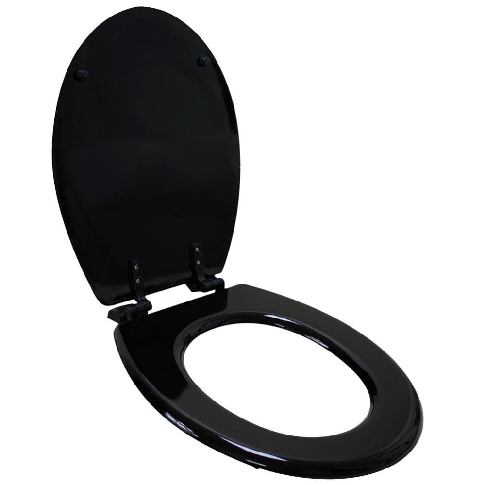 Abattant wc en bois compresse HDF uni Noir Charnieres plastique