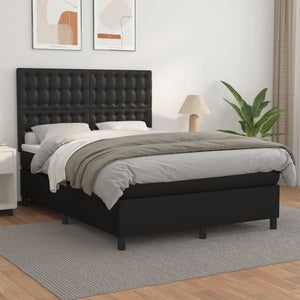 Letto boxspring con materasso Nero 140x190 cm Ecopelle