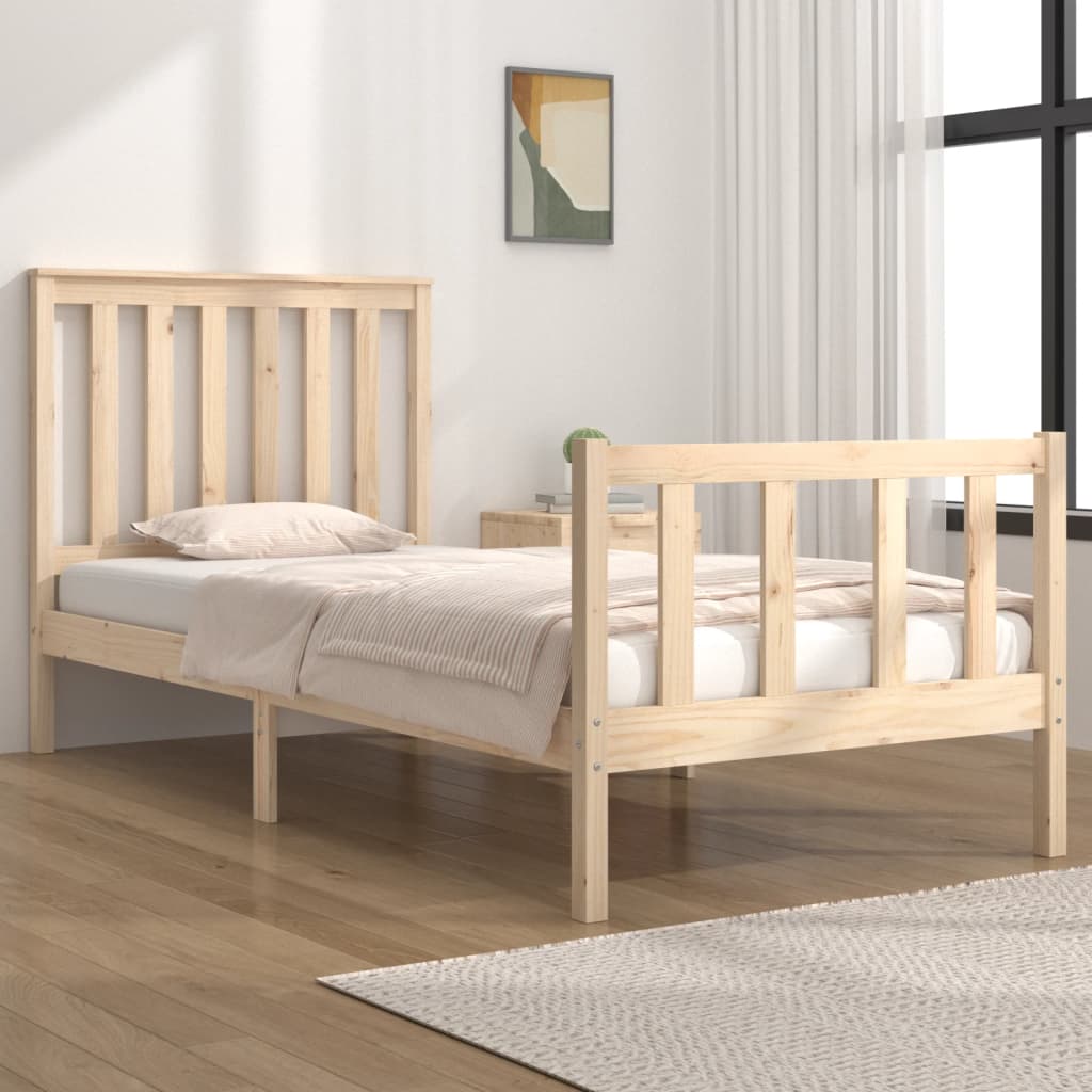 Estructura de cama de madera maciza de pino 90x190 cm individual
