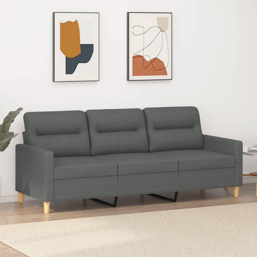 Canapé 3 Places Gris Foncé 180 Cm - Tissu Polyester - Structure Bois/Métal - Confortable Et Moderne