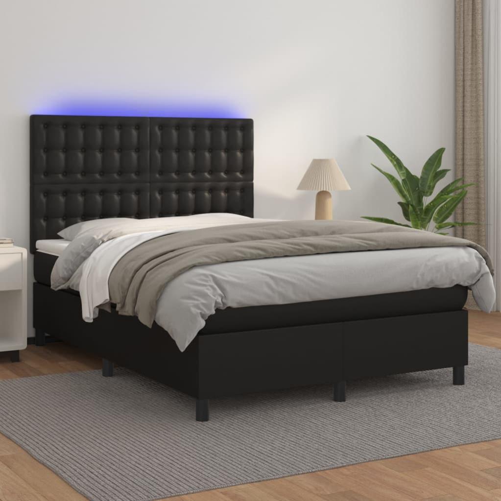 Base Letto Base letto imbottita con materasso e LED Nero 140x190 cm Similpelle ...
