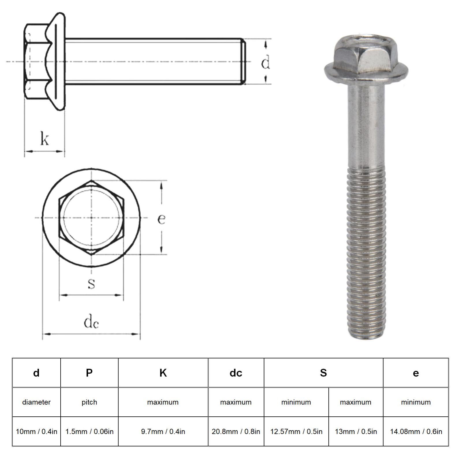 Bulloni Esagonali Flangiati M12x60mm - 3 Pezzi, Acciaio Grado 10.9, Per Mobili E Costruzioni