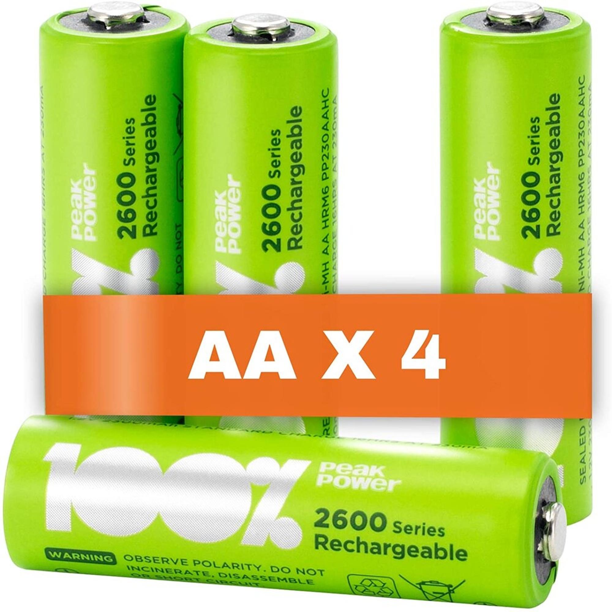 4 x AA Piles rechargeables 100 PeakPower 2600 Series Guaranteed