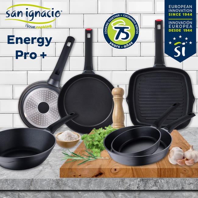  San Ignacio Juego de 3 sartenes de color negro marino + 4  loncheras + 3 utensilios, aluminio prensado, cobre : Hogar y Cocina