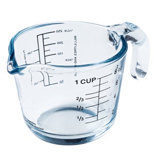 Jarra Medidora de Cristal con 4 Escalas distintas,ml, dl, Oz, Cups, con Asa  (500 ml)