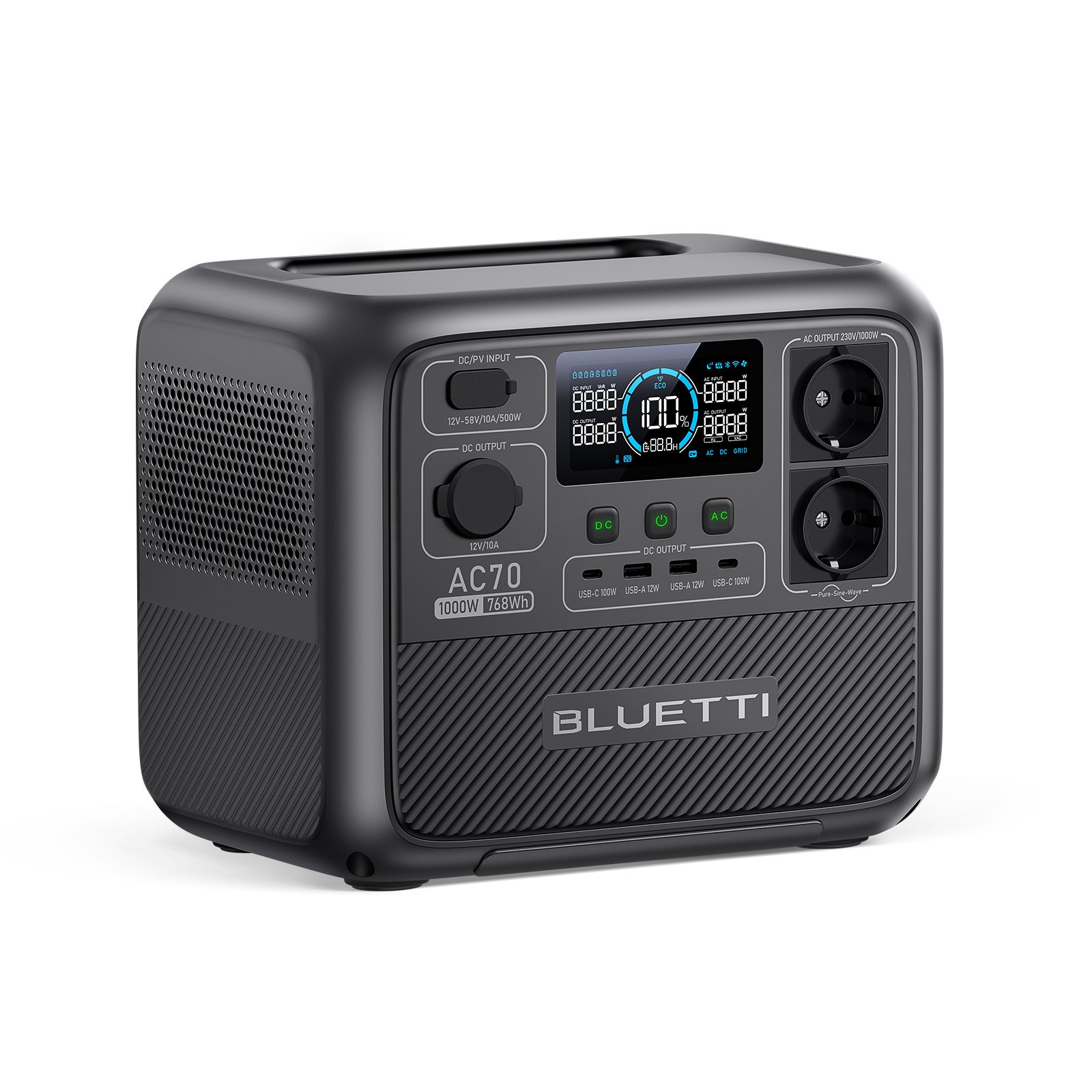 BLUETTI Générateur Électrique Portable AC70, 768Wh 1000W LiFePO4 ...