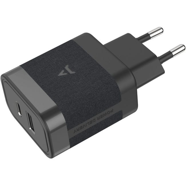 Chargeur secteur ADEQWAT Chargeur USB-A+USB-C 45W+cable USBC noir
