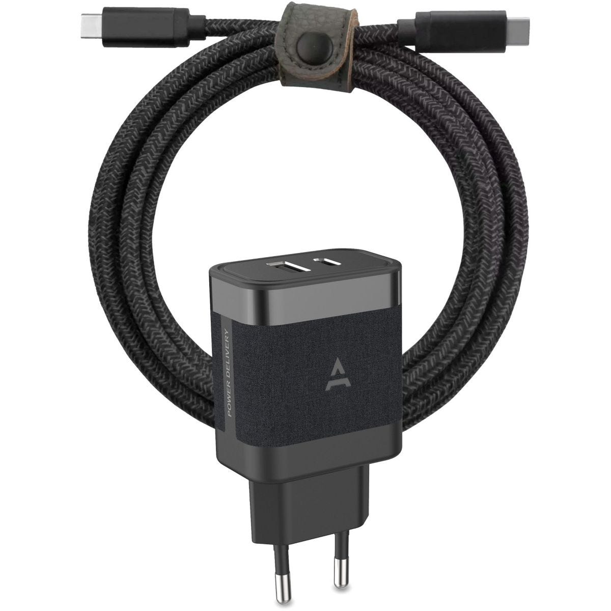 Chargeur secteur 20w usb-c + cable usb-c/usb-c 1m noir noir