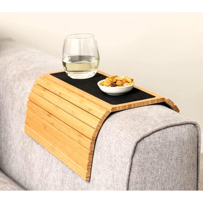 COSHANO Bandeja de bambú para reposabrazos de sofá - Mesa Auxiliar de TV  pequeña para su sofá