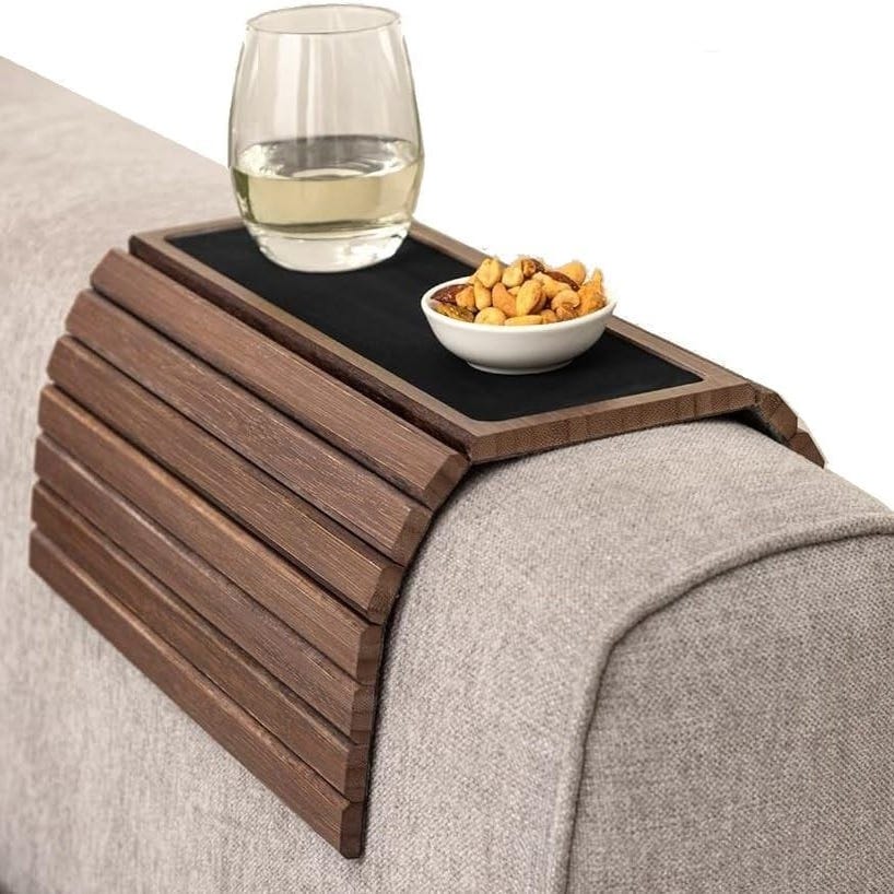 Bandeja para reposabrazos de sofá, mesa de brazo de sofá, bandeja plegable  para sofá con soporte giratorio de 360°, mesas auxiliares, bandejas de TV