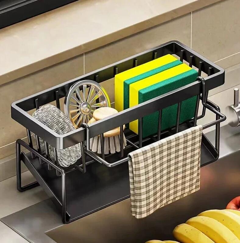 Porte-éponge pour évier de cuisine, organisateur d'éponge à vaisselle en  acier inoxydable 304 antirouille avec support à torchon amovible