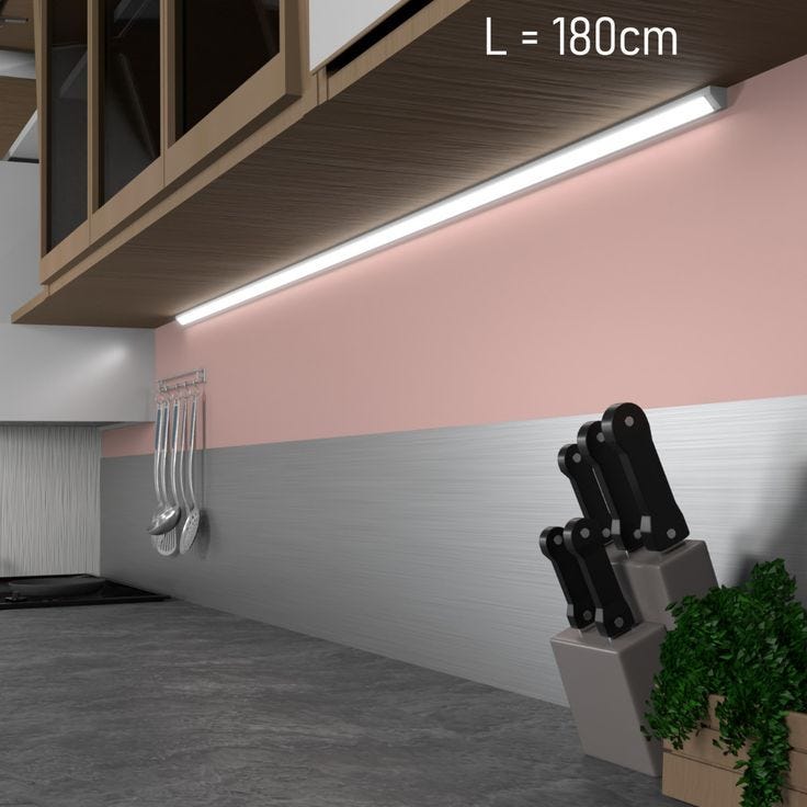 Réglette LED cuisine d'angle 180 cm - 14,5W - Blanc naturel 4000K -  Transformateur inclus