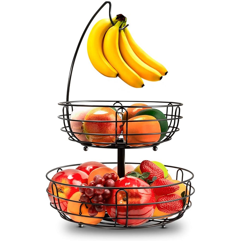 Corbeille à fruits, 2 étages, fil métallique, bol à fruits contemporain,  panier à légumes, cuisine quotidienne debout, rangement, corbeille à fruits