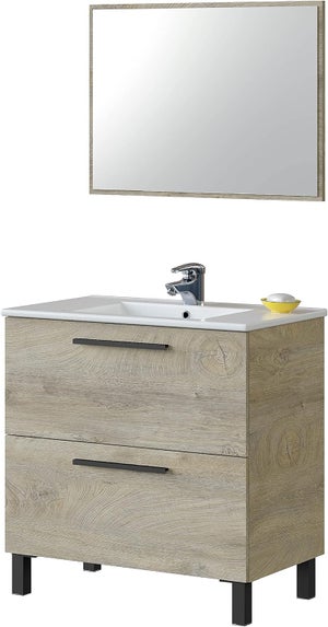 Mueble bajo encimera Dfarago, Mueble de baño, Armario con 2 cajones y  espejo, lavabo no incluido, 80x45h80 cm, Blanco brillante