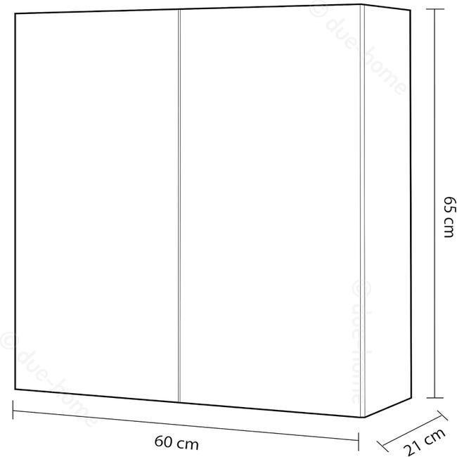 Mueble camerino con 2 puertas para baño con módulo de espejo y estantes en  color blanco brillo con medidas: 60 x 65 x 21 cm