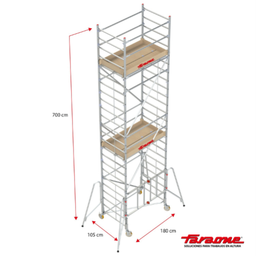 Andamio aluminio faraone rapido 180, 105×180, altura de trabajo 8.00 m.