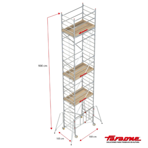 Andamio aluminio faraone rapido 180, 105×180, altura de trabajo 10.00 m.